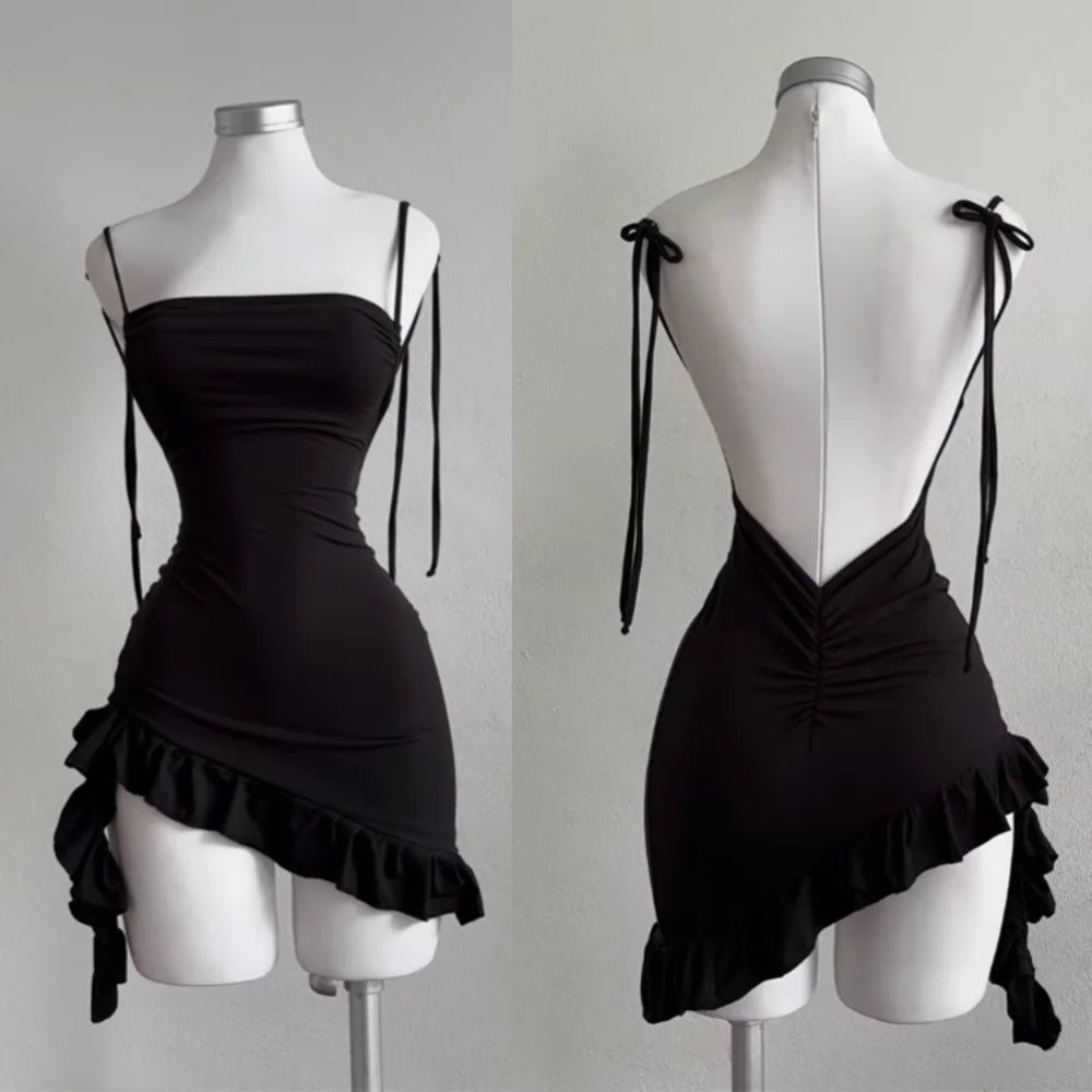 Y2K sexy backless lace up spicy girl's hip hugging skirt