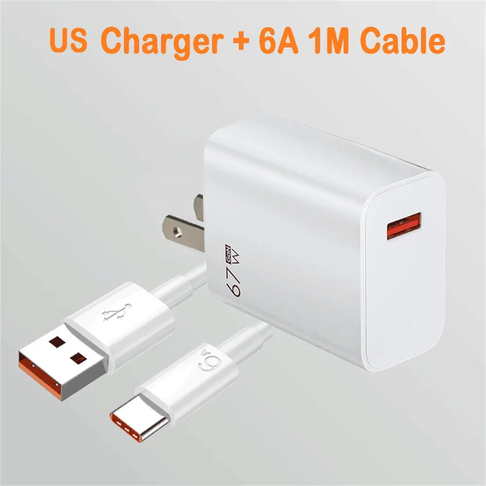 Total 67W USB GaN Charger Fast Charging Wall Phone Adapter 6A USB to TypeC
