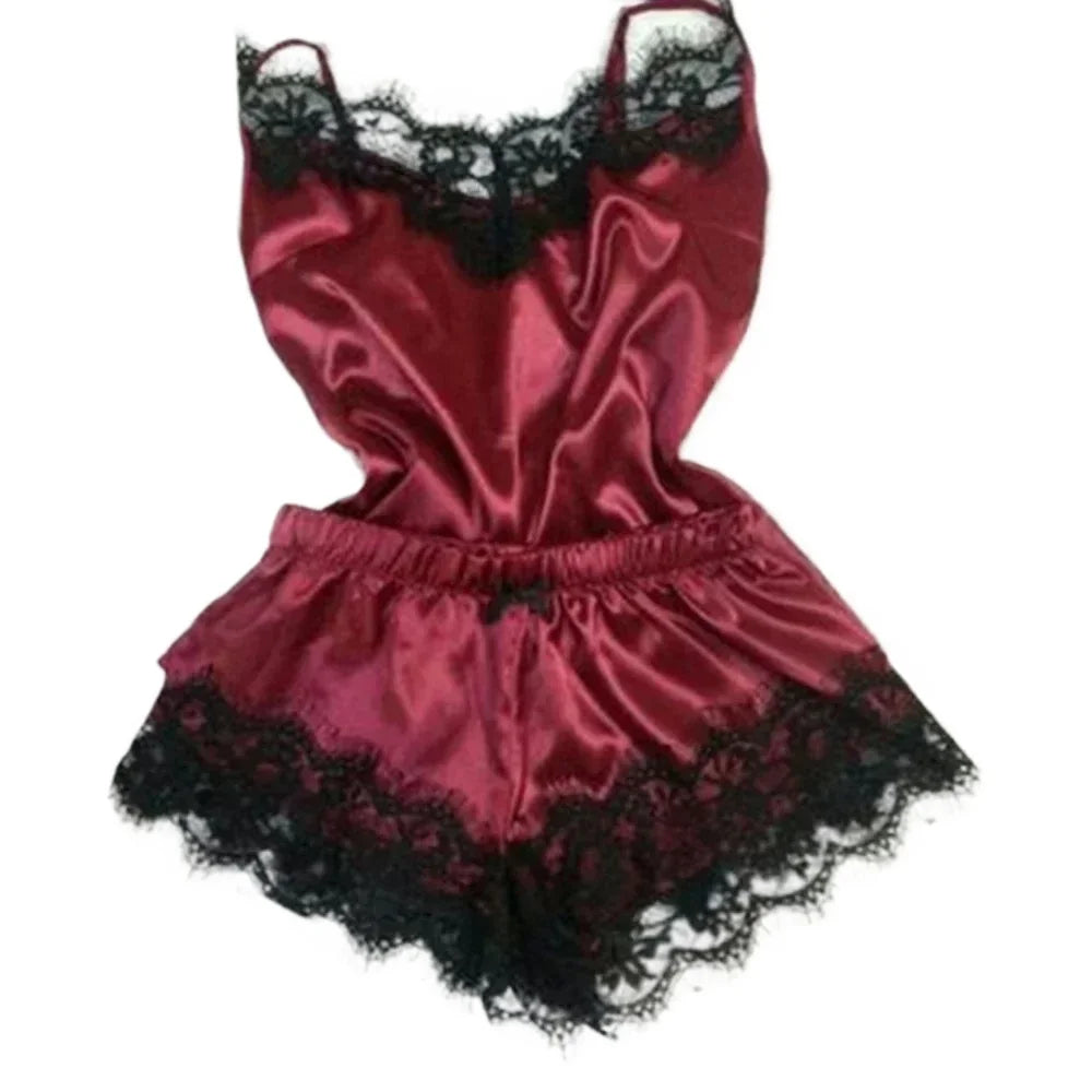 Summer Lace Silk Pajama Set for Women Sleepwear