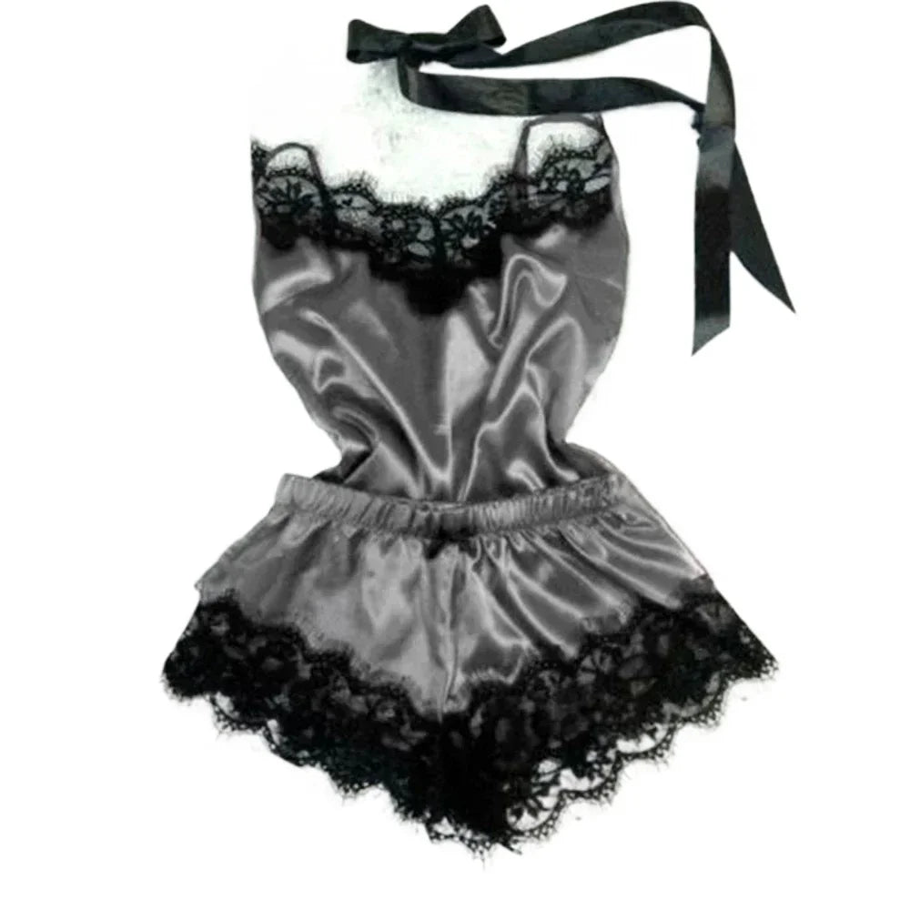 Summer Lace Silk Pajama Set for Women Sleepwear