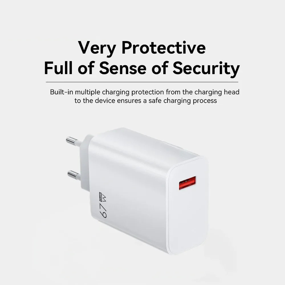 Total 67W USB GaN Charger Fast Charging Wall Phone Adapter 6A USB to TypeC