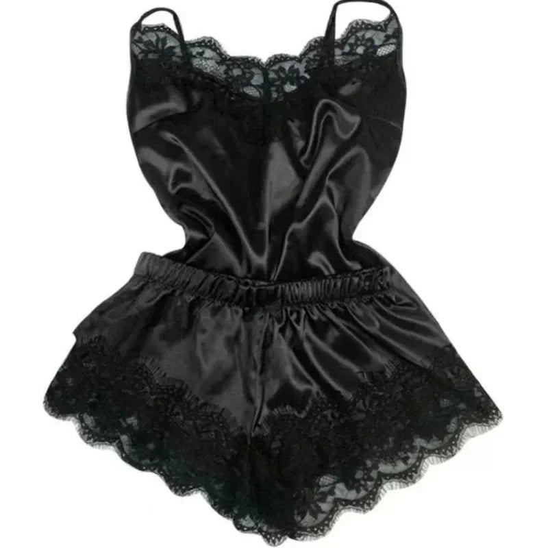 Summer Lace Silk Pajama Set for Women Sleepwear