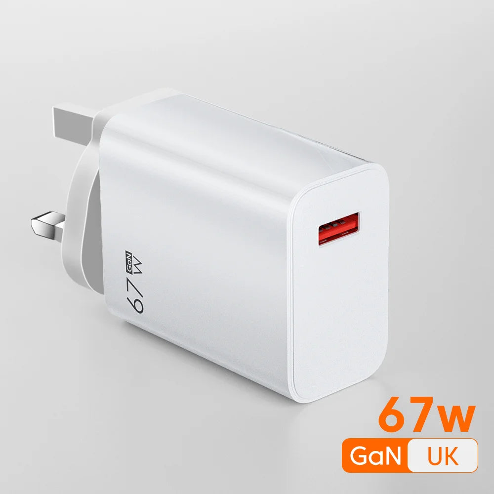 Total 67W USB GaN Charger Fast Charging Wall Phone Adapter 6A USB to TypeC