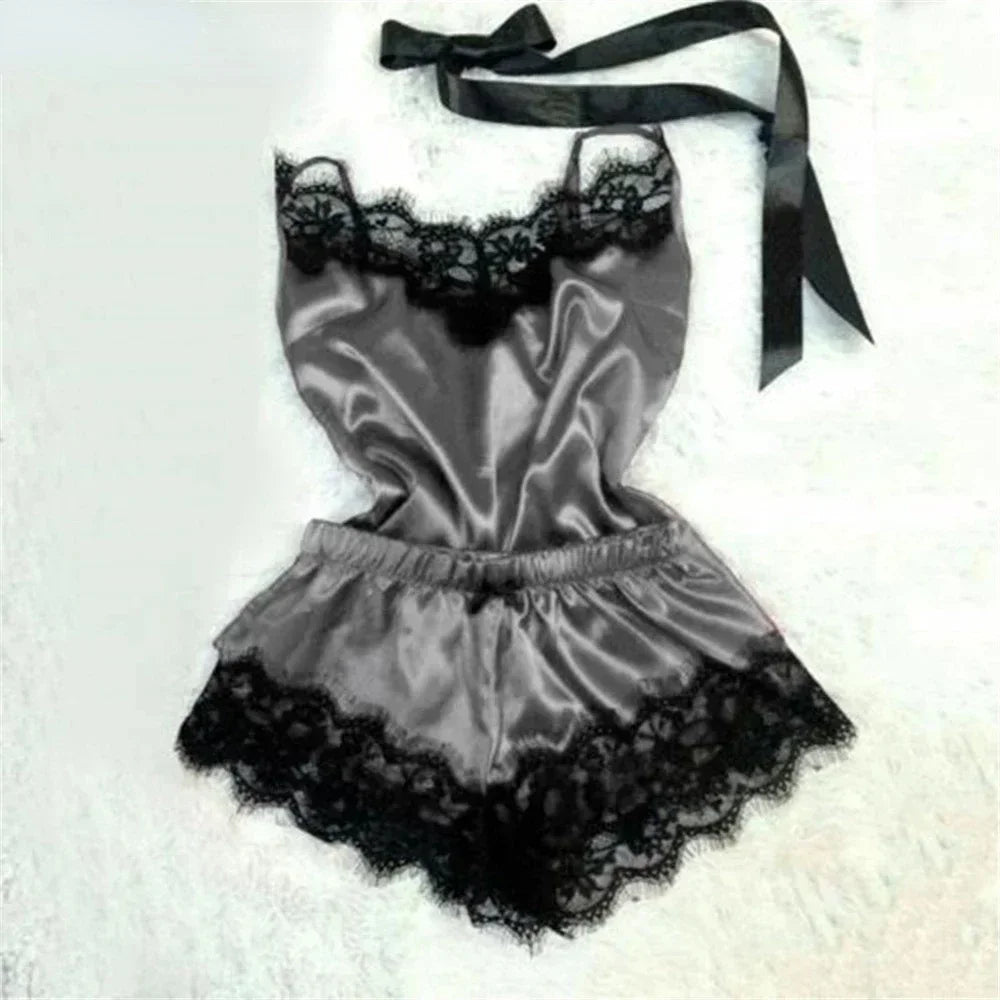 Summer Lace Silk Pajama Set for Women Sleepwear