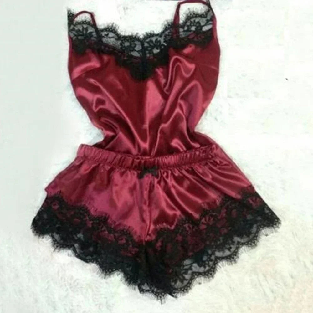 Summer Lace Silk Pajama Set for Women Sleepwear