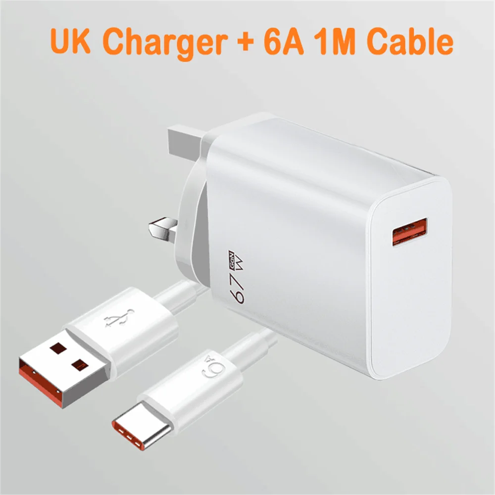 Total 67W USB GaN Charger Fast Charging Wall Phone Adapter 6A USB to TypeC