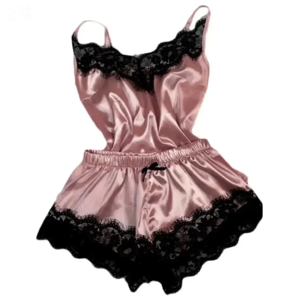Summer Lace Silk Pajama Set for Women Sleepwear
