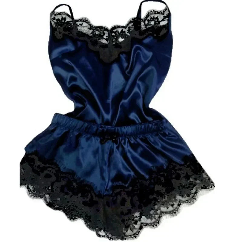 Summer Lace Silk Pajama Set for Women Sleepwear